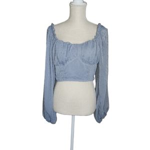Shein Light Blue sheer long sleeve off the shoulder crop top - Medium